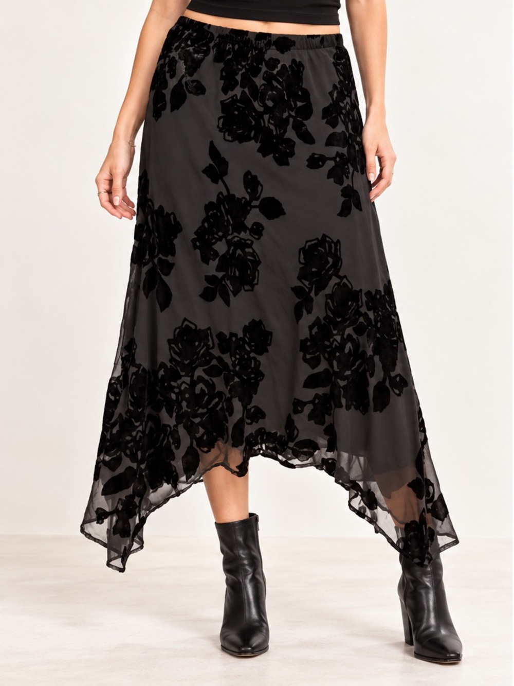 Jessica Howard Y2K Burnt Velvet Wimsigoth 90’s Flowy Midi Skirt Size 12